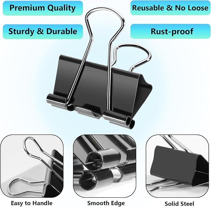 60PCS Medium Binder Clips, 1-1/4 Inch, Metal Paper Clamps - Image 4