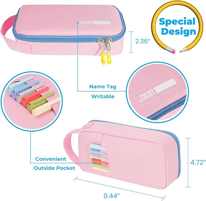 ECHSRT Big Pencil Case, Aesthetic Portable Zipper Pencil Bag with Hidden Pocket, Special Pouch for Men Women Adults, Stationery Organizer Pen Cases for Office Travel, Pink-DeskLoop Office