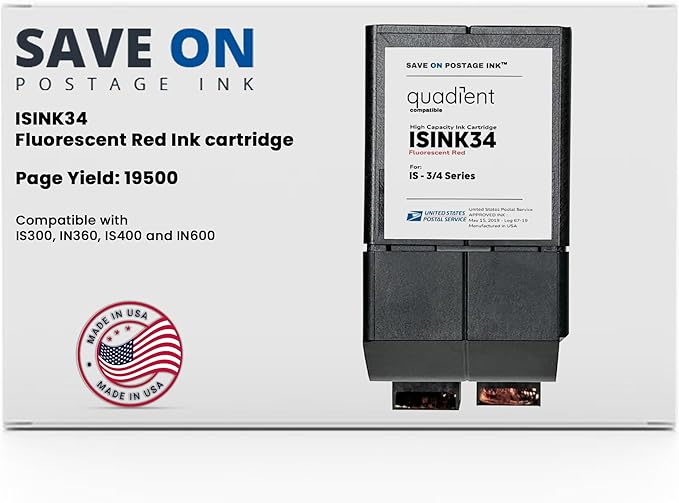 Save On Postage Ink Compatible Quadient ISINK34 High Capacity Ink Cartridge Neopost Red Ink Cartridge for Postage Machine Ink IM3 IM4 IS3 IS4 Series Mailing Machines Postage Meter Ink Cartridge-DeskLoop Office