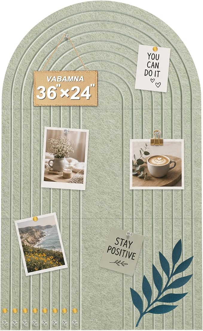 Large Arched Felt Bulletin Board, Sage Green Stylish Sized 36" x 24" Cork Board by VABAMNA