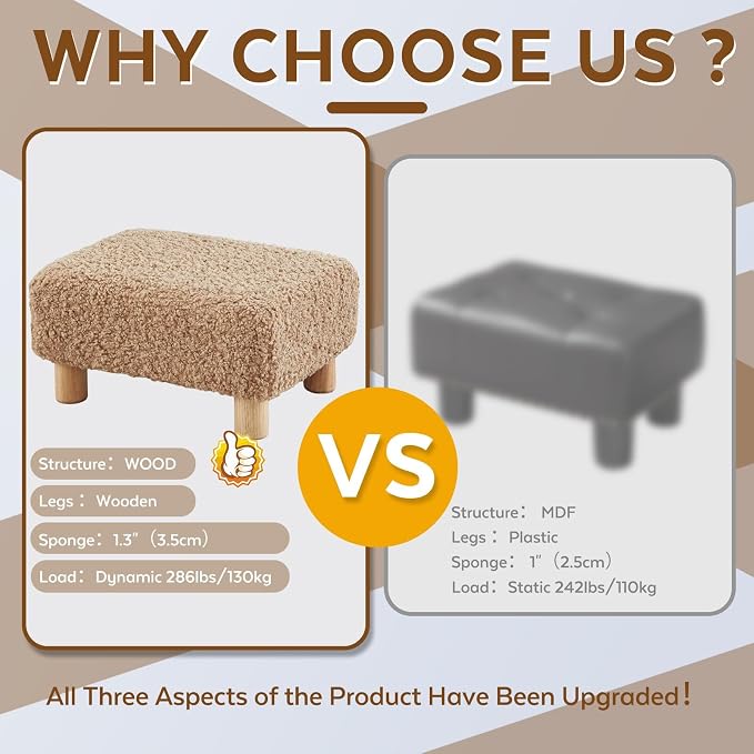 Small Foot Stool Ottoman, Sherpa Footstool Ottoman Foot Rest - Image 6