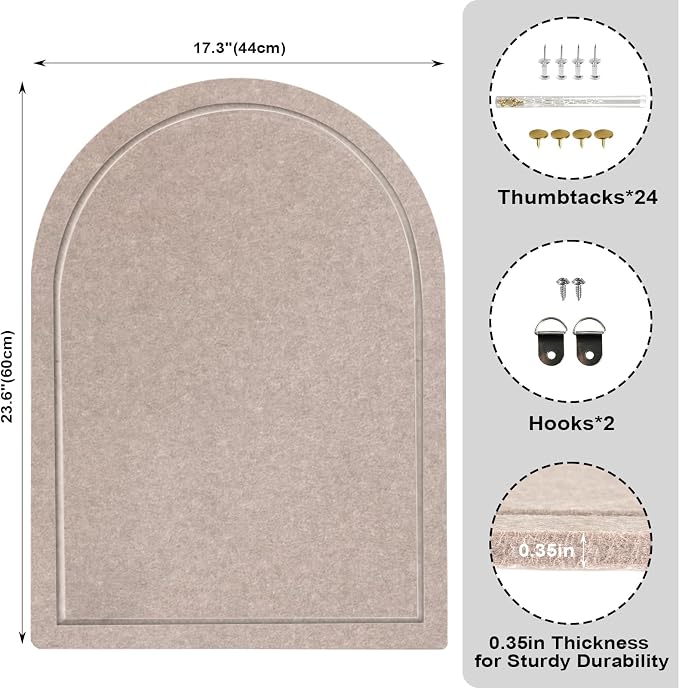 Arched Felt Bulletin Board, Sized 24" x 18" Cork Board Alternative Grooved Edge - Image 3