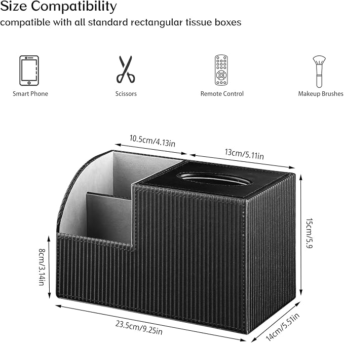 Tissue Box Cover Square with Storage, PU Leather Cube Tissue Box Holder - Image 3