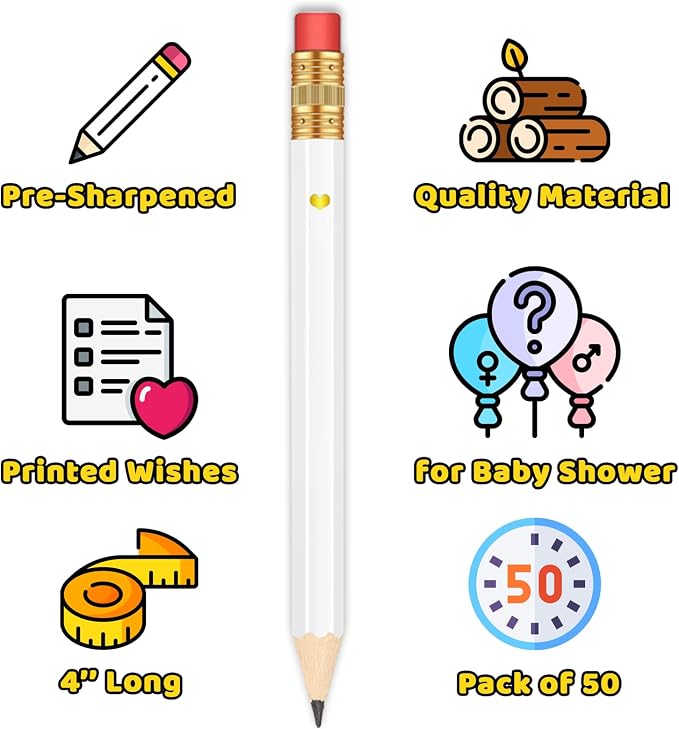 50Pcs - Baby Shower Sharpened Half Pencils - Image 3