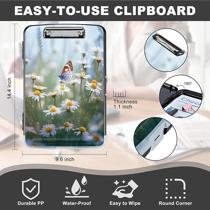 Clipboard with Storage, Heavy Duty Plastic Storage Clipboard with Low Profile - Image 2