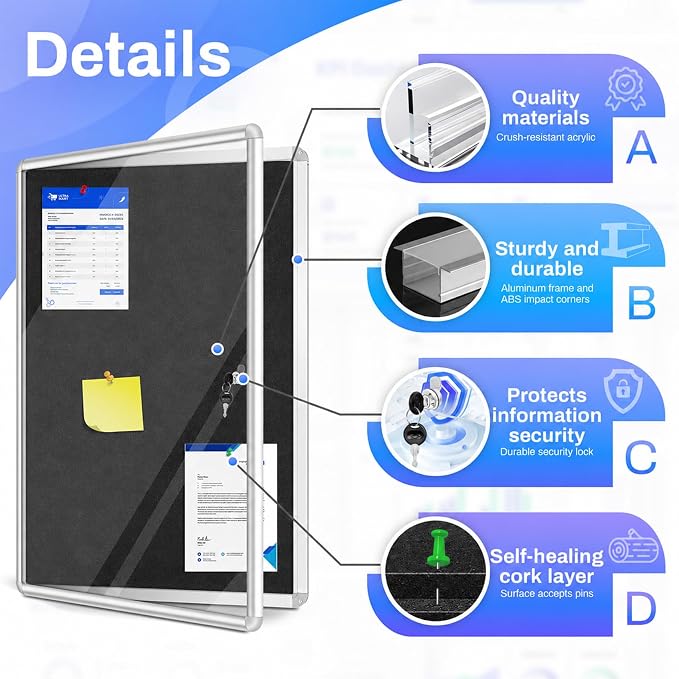 Magula 36"x24" Enclosed Bulletin Board Tamper-Proof Dispaly Case, Aluminium - Image 4