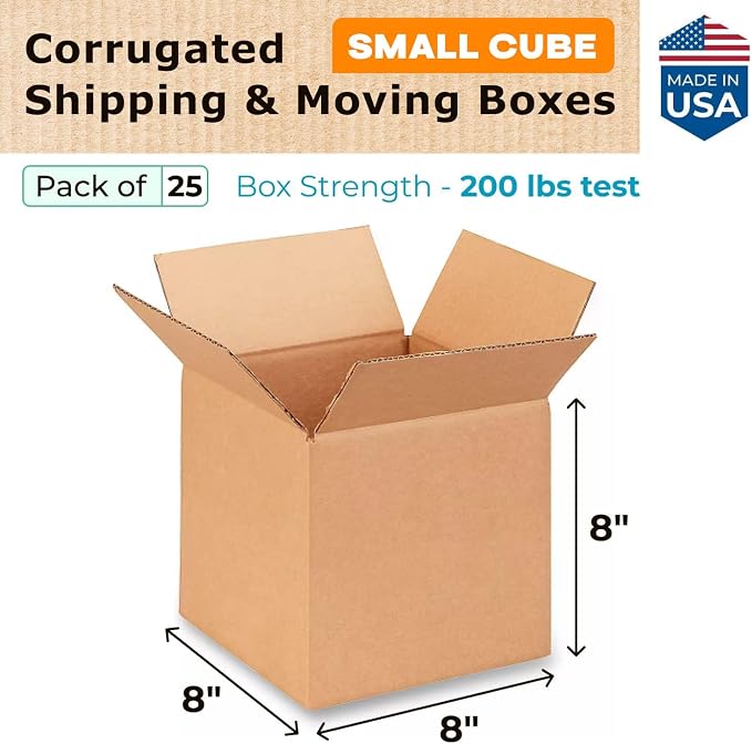 Small Cube Moving & Shipping Boxes 8"L x 8"W x 8"H - Image 2