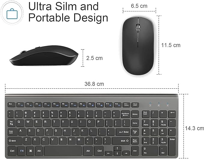 JOYACCESS Wireless Keyboard and Mouse,2.4G Ergonomic and Slim Wireless Computer Keyboard Mouse Designed for Windows, PC, Laptop,Tablet - Black Grey-DeskLoop Office