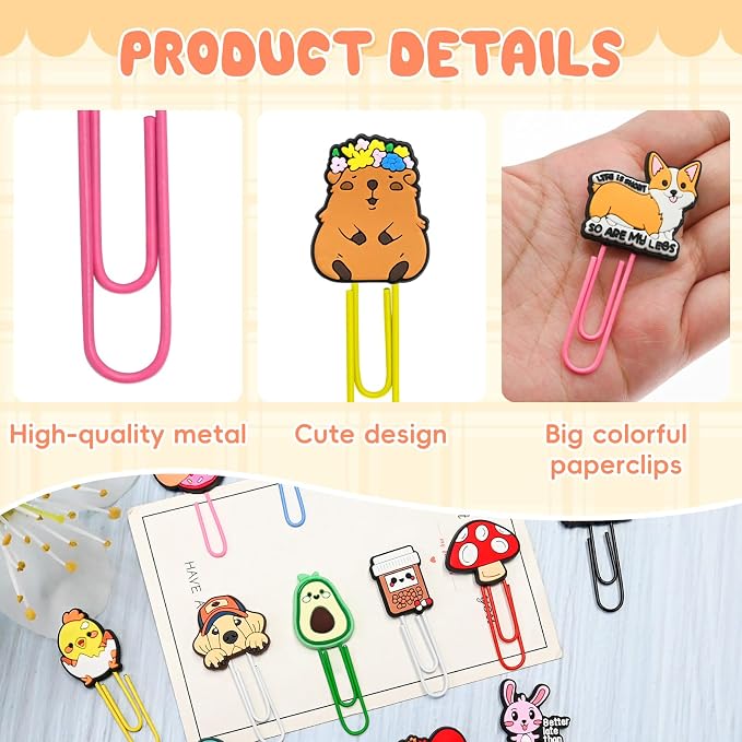 200 PCS Random Paper Clips Metal Paperclip Large Size Paper Clip Cute Bookmark - Image 3