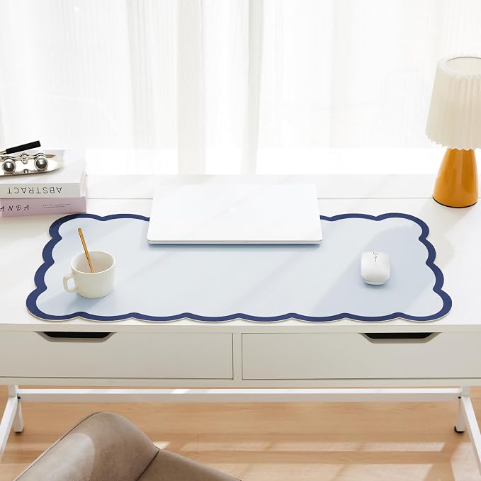 Scalloped Desk Mat, 31.5" x 15.7" Navy Blue Large Cute Aesthetic Desk - Image 2