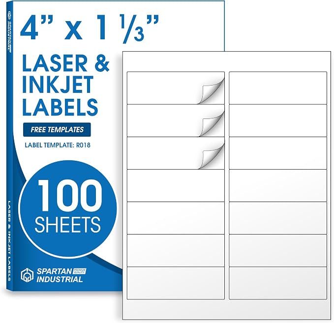 4" X 1.33" Matte White Printable Address Labels Mailing Labels by SpartanIndustrial