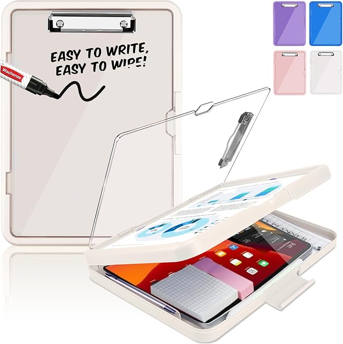 Clipboard with Storage, Heavy Duty Cleaview Clip Boards 8.5x11 with Dual Storage by HOME