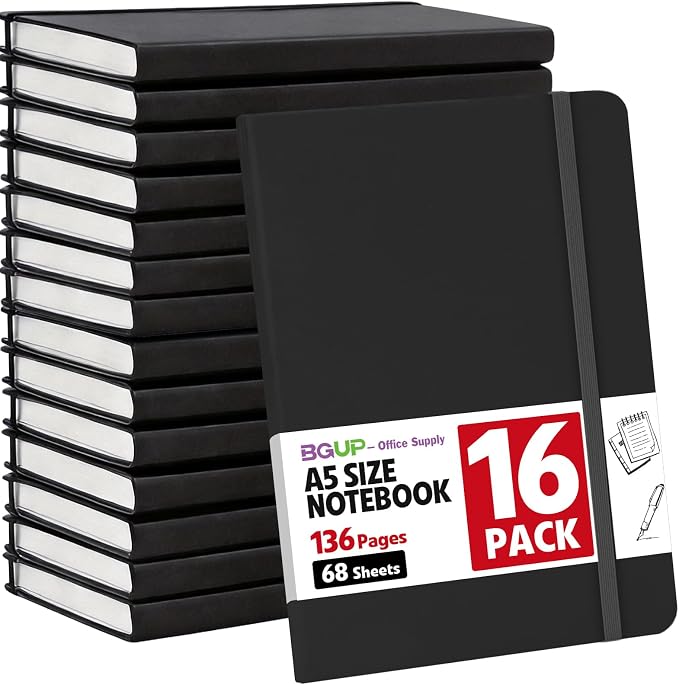 16 Pack Lined Journal Notebook for Work, 136 Pages, Medium 5.5 in x 8.3 in by BGUP
