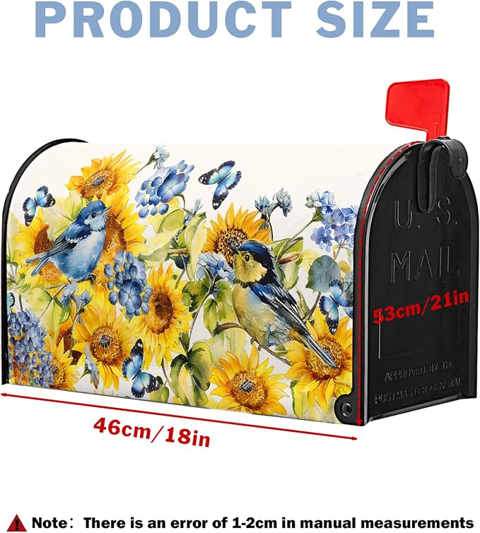 Spring Blue Birds Mailbox Cover Magnetic Standard Size Spring Summer Sunflowers - Image 4