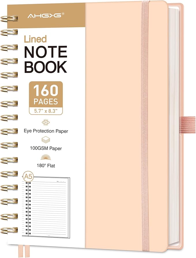 AHGXG Spiral Journal Notebook, 160 Lined Pages, A5 Medium Size, by AHGXG