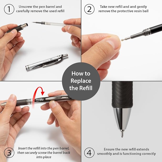 Pentel Refill Ink for EnerGel RTX Retractable Gel Pen, 12 Pack, Medium Point - Image 6