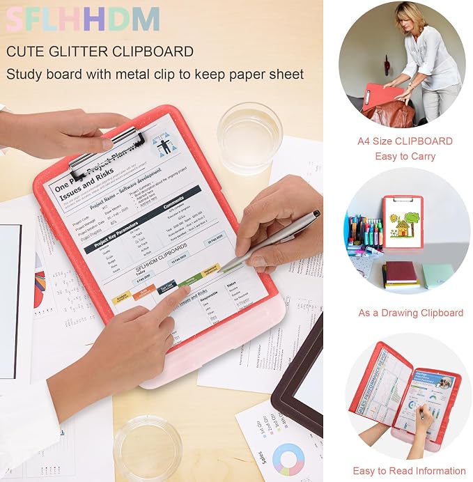 Glitter Clipboard with Storage, Storage Clipboard with Pen Holder, A4 Binder - Image 7