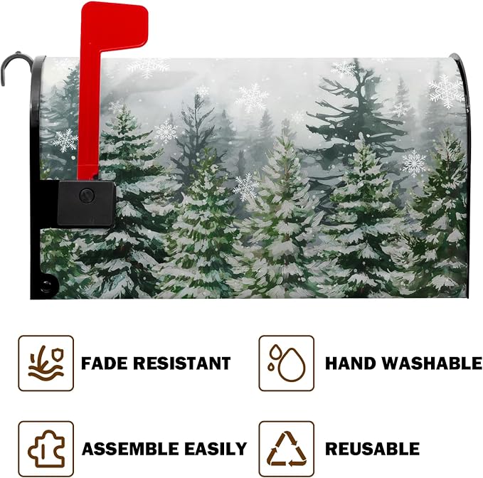 Winter Pine Trees Mailbox Covers Magnetic Christmas Green Forest Snowflakes - Image 7