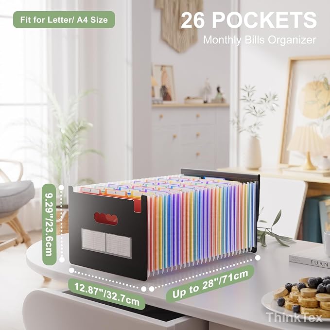 ThinkTex 26 Pockets File Folder, A4 Accordion File Organizer, Letter Size - Image 2