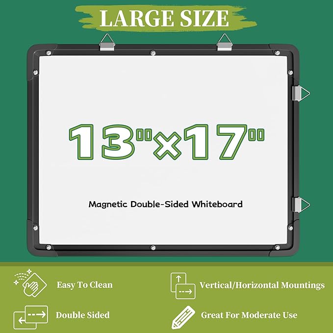 Dry Erase Calendar White Board for Wall, Polegas 17" X 13" Magnetic Whiteboard Dry Erase Cork Board Combination, Small Wall Monthly Double Sided Boards Student, Home, Office (Black)-DeskLoop Office