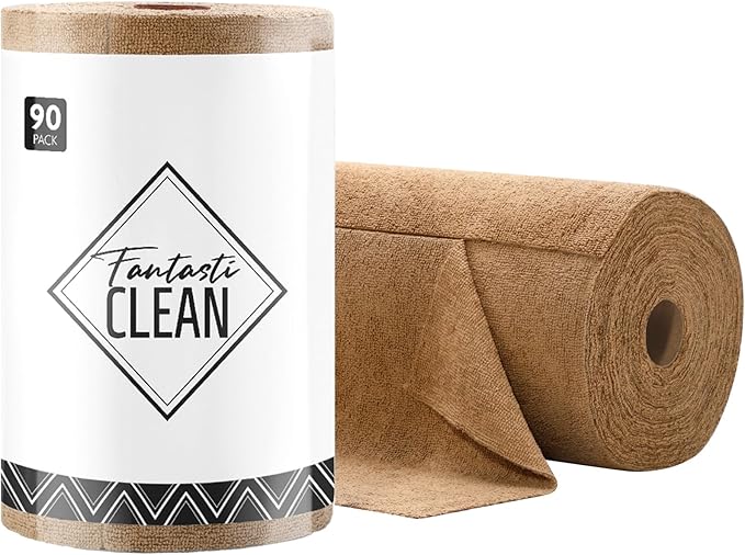 Fantasticlean Microfiber Cleaning Cloth Roll -90 Pack, Tear Away Microfiber Towels, 12" x 12", Reusable, Washable, Scratch Free, Ultra Absorbent Dish Rags for Car, Home, Garage or Shop (Tan)-DeskLoop Office