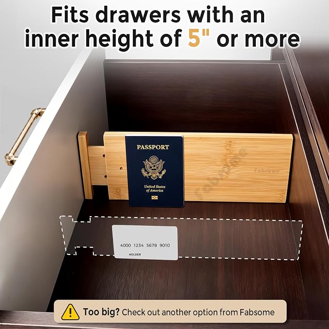 Fabsome Dresser Drawer Organizers 6 Pack, 4.65'' High Adjustable from 17-22‘’ - Image 4