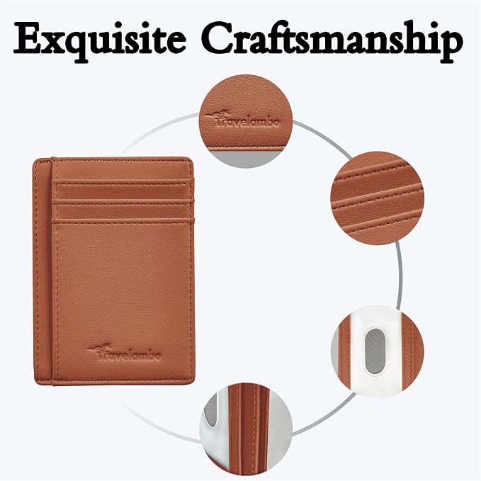 Travelambo Front Pocket Minimalist Leather Slim Wallet RFID Blocking Medium Size - Image 5