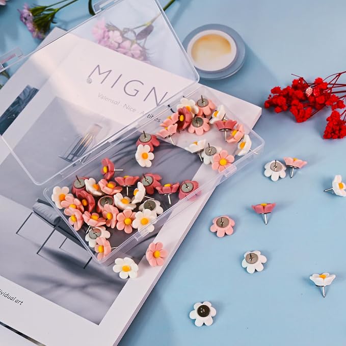 50Pcs Cute Flower Push Pins Decorative Floret Thumb Tacks | 3 pastel flower - Image 5