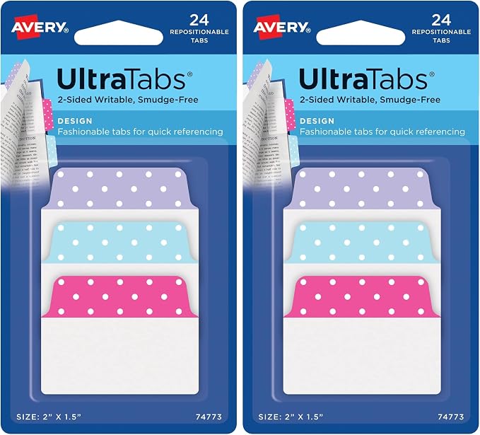 Avery Multiuse Ultra Tabs, 2-Side Writable, 24 Repositionable Tabs by Avery