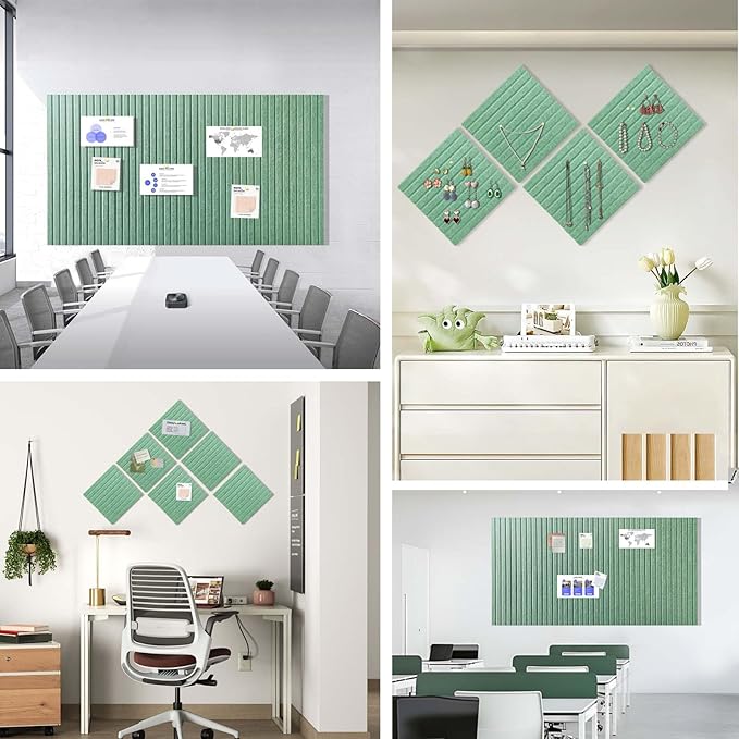 Large Cork Board for Office, 8 Pack Felt Wall Tiles with Slat Wall Paneling and Safe Removable Adhesive Tabs, Felt Bulletin Board Pin Board Cork Boards for Walls (Sage Green)-DeskLoop Office
