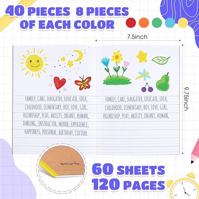 Henoyso 40 Pcs 120 Pages Primary Composition Notebooks K-2, Primary Journal Grades K-2, Writing Journal Practice Notebook for Kids in Preschool, Kindergarten, Back to School Supplies (Rainbow)-DeskLoop Office