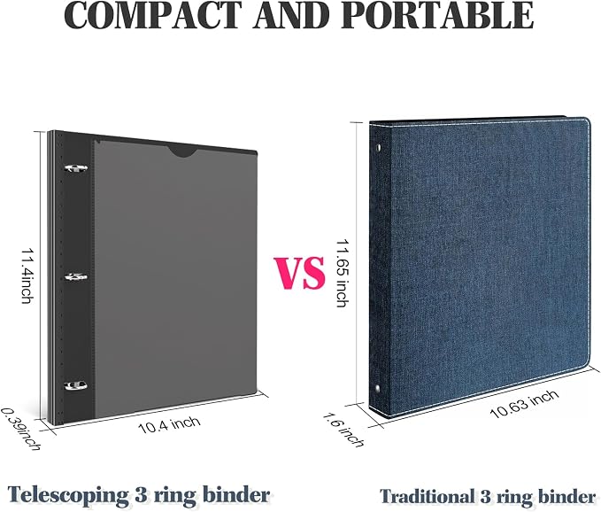 INFUN Telescoping 3 Ring Binder -1PCS-Black, Flexible Round Binder - Image 3