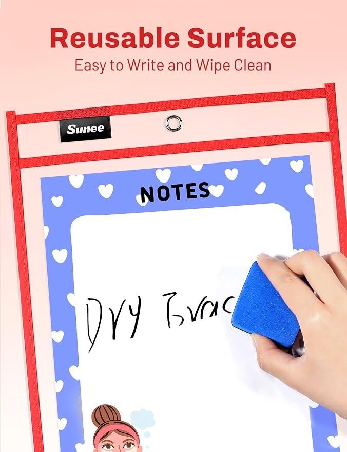 SUNEE 30 Packs Oversized Reusable Dry Erase Pocket Sleeves - Image 3