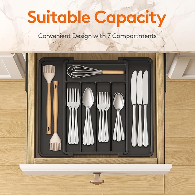 Lifewit Expandable Silverware Organizer, Plastic Utensil Tray - Image 2