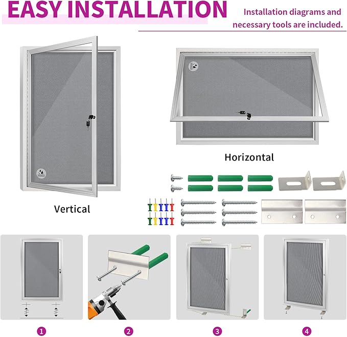 Outdoor Weatherproof Enclosed Fabric Bulletin Board,Noticeboard Case with Lockable Glass Door,Silver Aluminum Frame, 36x24 Inch (5xA4)-DeskLoop Office