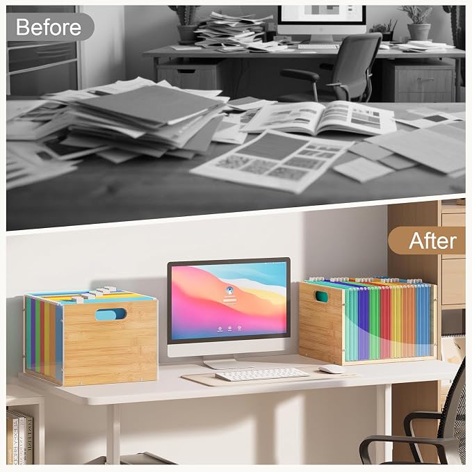 Sbanmao Clear Acrylic File Box Organizer, Bamboo Hanging Folder Storage Boxes - Image 7