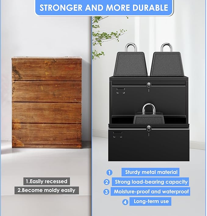 Metal 2 Drawer Lateral File Cabinet with 2 Lock - Wide Filing Cabinet for Letter/Legal/F4/A4 Hanging Files - Includes Business Card Holder,Home Office School Storage,Black-DeskLoop Office