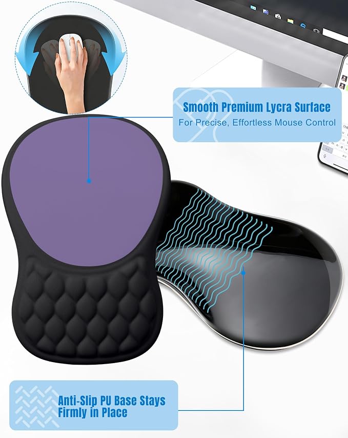 Ergonomic Mouse Pad with Wrist Rest, Slope Design Memory Foam Support, Smooth - Image 5