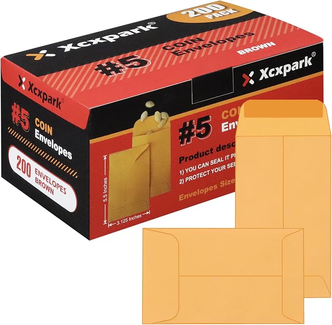 Xxcxpark 200PCS #5 Coin Envelopes 3.125x5.5 inches Brown Kraft Envelopes by Xxcxpark