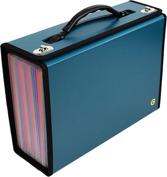 CNK Accordion File Organizer - 36 Pocket Teal Folder with Ergonomic Handle, Double Lock Buckles, Protects Documents, Durable Polypropylene, 8.5 x 11 in