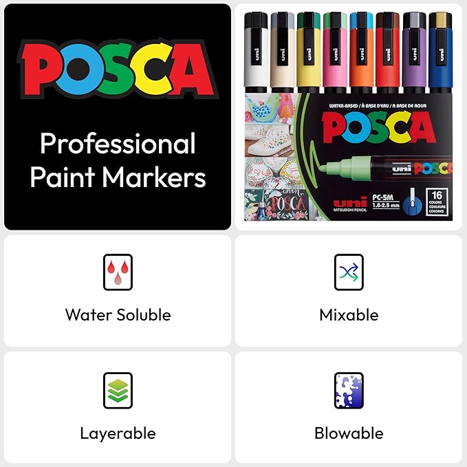 Uni Posca Paint Marker PC-5M Medium Bullet Standard Colors Set of 16 - Image 4