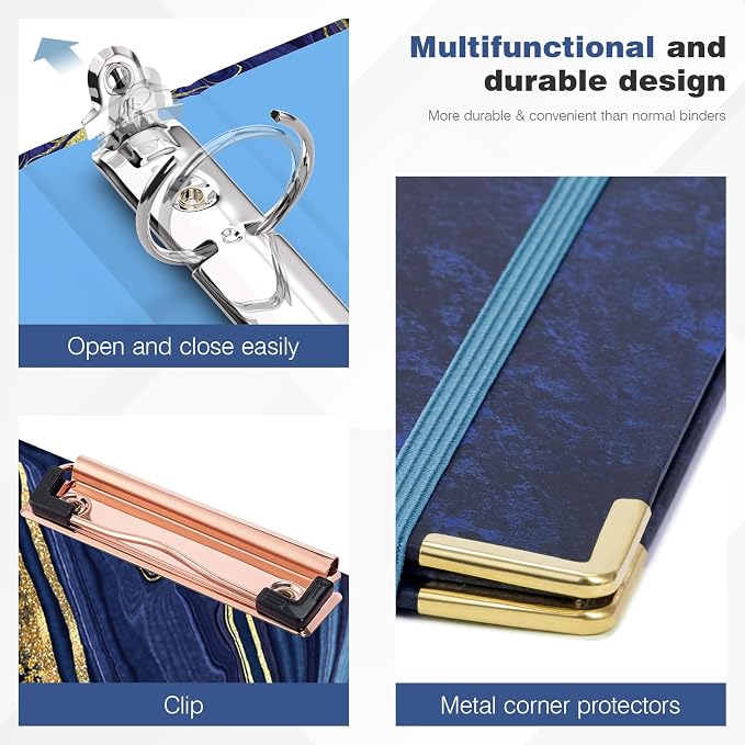 Ospelelf Mini 3-Ring Binder, 1 Inch, Cute Blue Marble Binder - Image 5