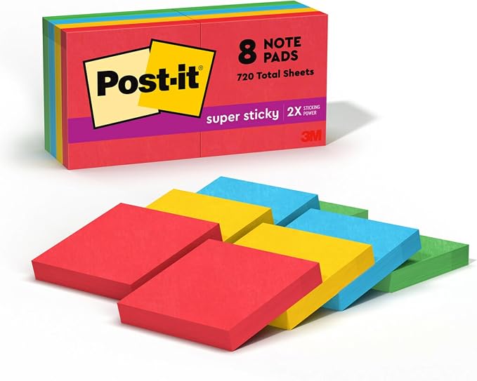 Post-it Super Sticky Notes, 1.88 x 1.88 in, Playful Primaries, 8 Pads | School by Unknown