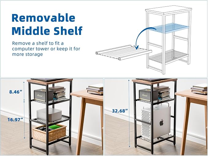 Industrial 3 Tier Printer Stand, Home Printer Wood Table - Image 6