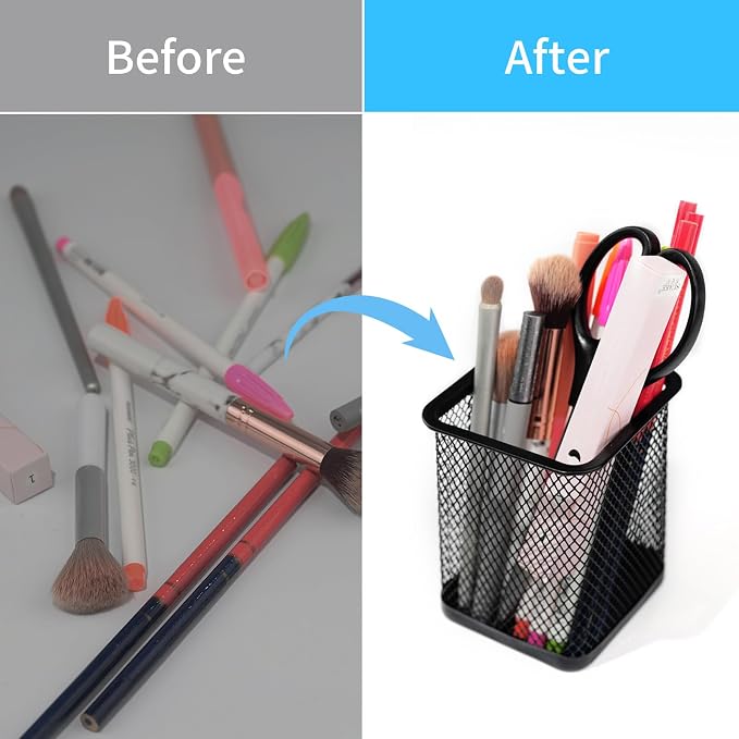 HSYMQ Pen Holder for Desk, Wire Mesh Pencil Cup Holder for Desk Organizer for - Image 3