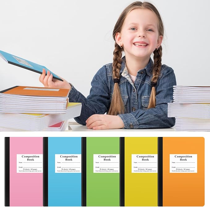 Composition Notebooks Bulk Wide Ruled Lined, 8.5 x 5.5 Inch, 30 Sheets/60 Pages - Image 6