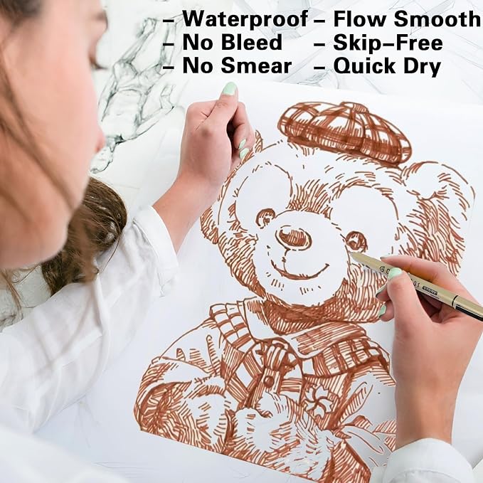 Muchcute Micro Fineliner Drawing Art Pens: 6 Sepia Fine Line Waterproof Ink Set - Image 4