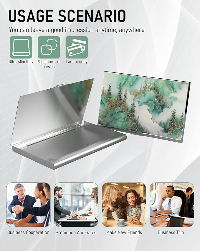 Business Card Metal Slim Organizer, Professional Stainless Steel Square Pocket - Image 6