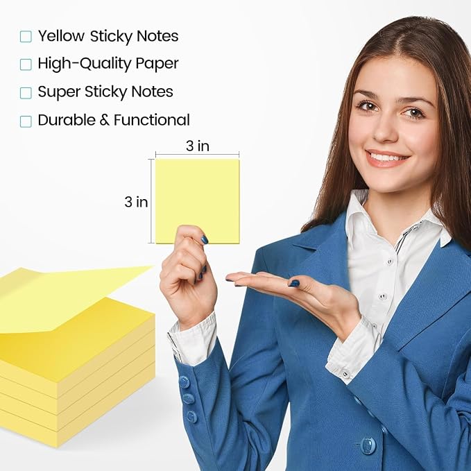 Sticky Notes 3x3 in Yellow, Clean Removal, Recyclable, Self-Stick Pads - Image 3