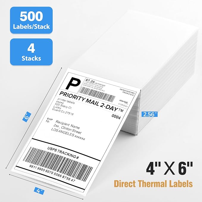 Fanfold 4" x 6" Direct Thermal Labels 2000 Thermal Printer Paper 4 Stacks - Image 2